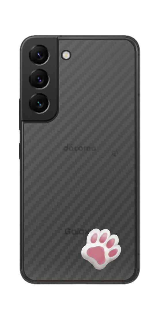 サムスン Galaxy S22用 カーボン調 肉球 イラスト プリント 背面保護フィルム 日本製 [なんちゃって ぷくぷく ホワイト/ピンク]