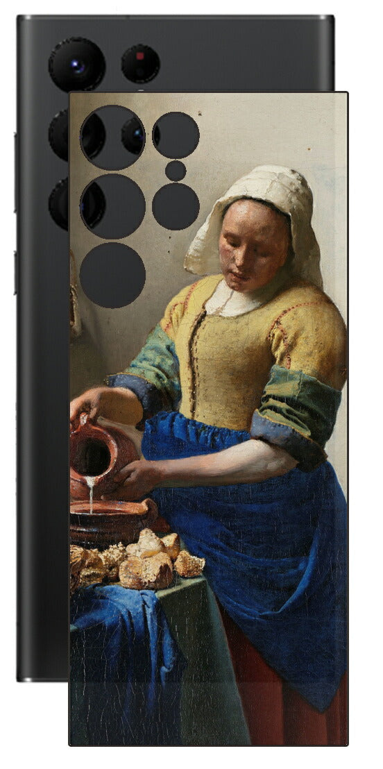 サムスン Galaxy S22 Ultra用 背面 保護 フィルム 名画 プリント フェルメール 牛乳を注ぐ女 （ ヨハネス・フェルメール Johannes Vermeer ）