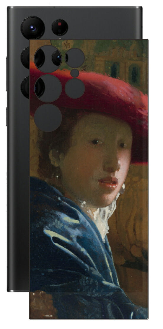サムスン Galaxy S22 Ultra用 背面 保護 フィルム 名画 プリント フェルメール 赤い帽子の少女 （ ヨハネス・フェルメール Johannes Vermeer ）