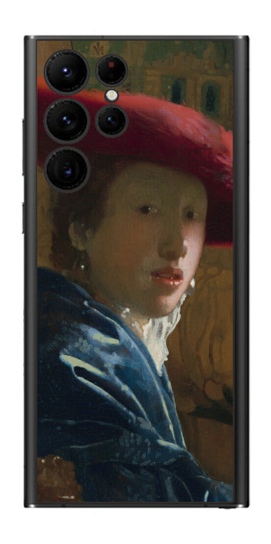 サムスン Galaxy S22 Ultra用 背面 保護 フィルム 名画 プリント フェルメール 赤い帽子の少女 （ ヨハネス・フェルメール Johannes Vermeer ）