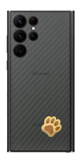 サムスン Galaxy S22 Ultra用 カーボン調 肉球 イラスト プリント 背面保護フィルム 日本製 [なんちゃって ぷくぷく イエロー/ブラウン]