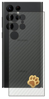 サムスン Galaxy S22 Ultra用 カーボン調 肉球 イラスト プリント 背面保護フィルム 日本製 [なんちゃって ぷくぷく イエロー/ブラウン]