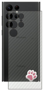 サムスン Galaxy S22 Ultra用 カーボン調 肉球 イラスト プリント 背面保護フィルム 日本製 [なんちゃって ぷくぷく ホワイト/ピンク]