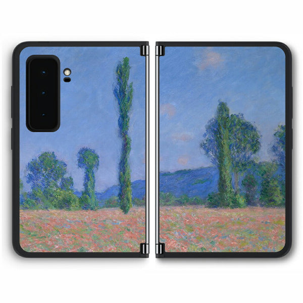 【背面左右2ヶ所】 Surface Duo 2用 背面 保護 フィルム 名画プリント クロード・モネ （ Claude Monet ) ポプラとポピー