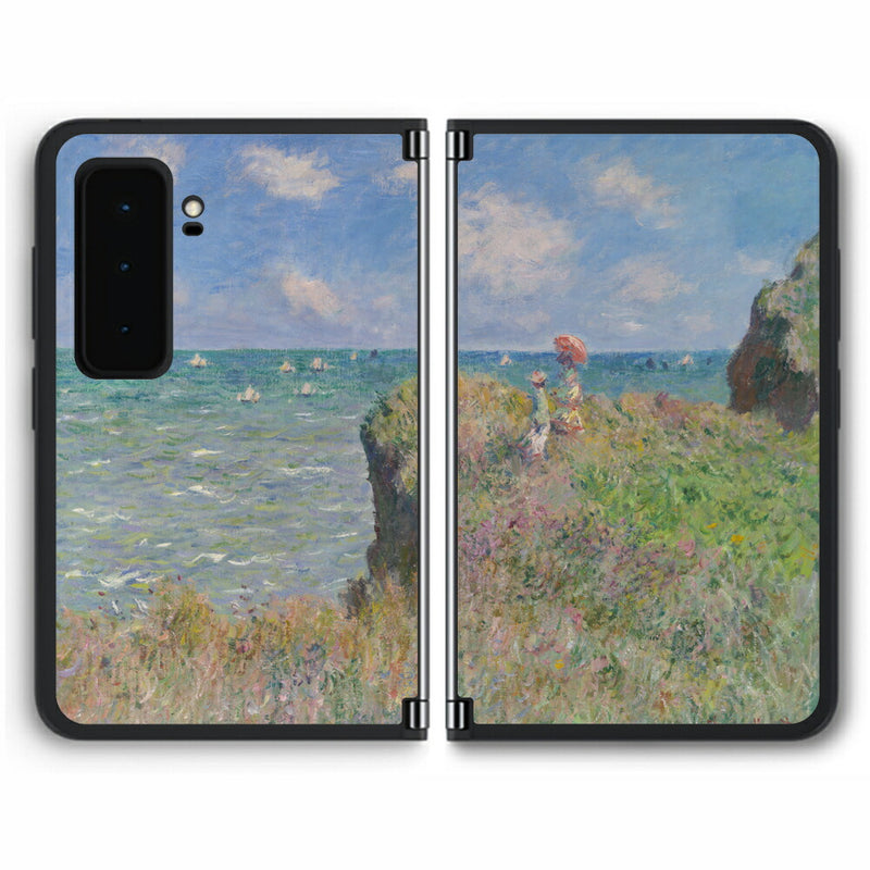 【背面左右2ヶ所】 Surface Duo 2用 背面 保護 フィルム 名画プリント クロード・モネ （ Claude Monet ) プールヴィルの断崖の上の散歩