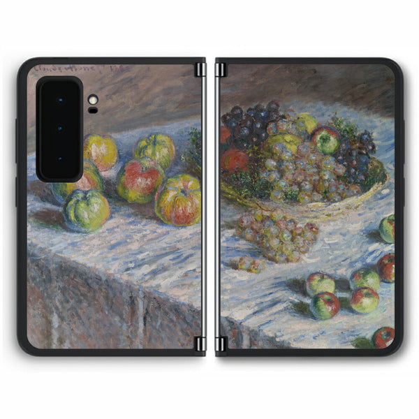 【背面左右2ヶ所】 Surface Duo 2用 背面 保護 フィルム 名画プリント クロード・モネ （ Claude Monet ) 林檎と葡萄