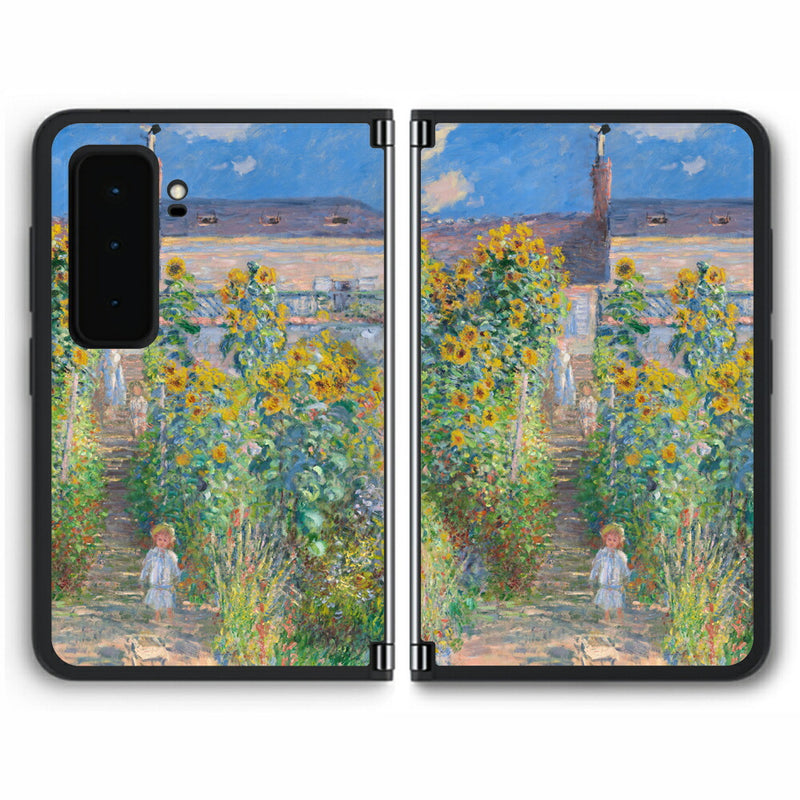 【背面左右2ヶ所】 Surface Duo 2用 背面 保護 フィルム 名画プリント クロード・モネ （ Claude Monet ) ヴェトゥイユの画家の庭