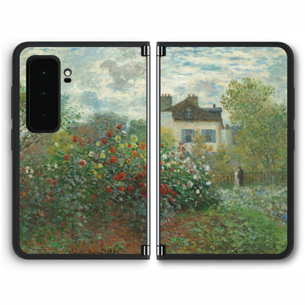 【背面左右2ヶ所】 Surface Duo 2用 背面 保護 フィルム 名画プリント クロード・モネ （ Claude Monet ) アルジャントゥイユのモネの家の庭
