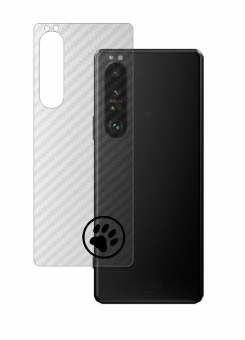 ClearView(クリアビュー) Sony Xperia 1 III用 カーボン調 肉球 イラスト プリント 背面保護フィルム 日本製 [ワンポイント 丸 ブラック]