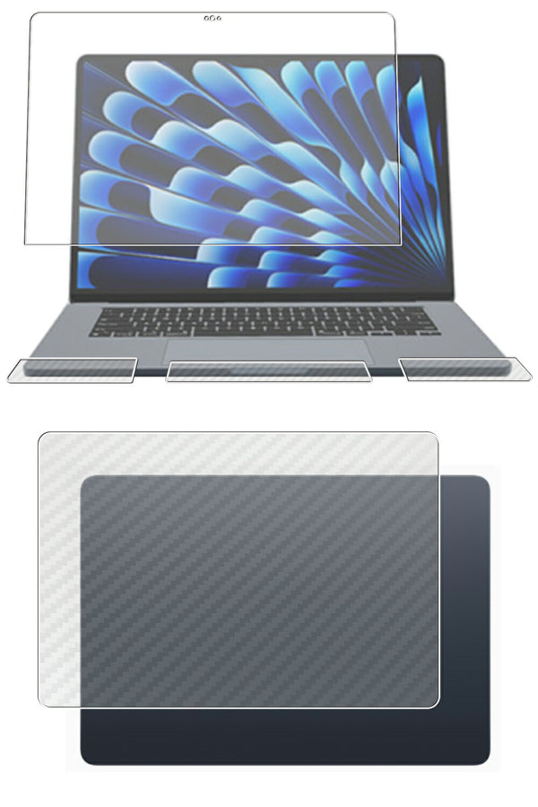 【4点セット(画面+天板+パームレスト+タッチパッド)】ClearView MacBook Air 15.3インチ 2023 M2用【 マット 反射低減 】液晶 保護 フィルム＋カーボン調 天板保護フィルム 日本製