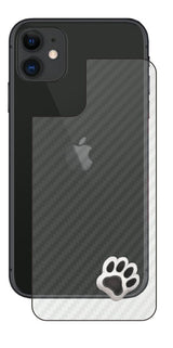 iPhone 11用 カーボン調 肉球 イラスト プリント 背面保護フィルム 日本製 [なんちゃって ぷくぷく ホワイト/ブラック]