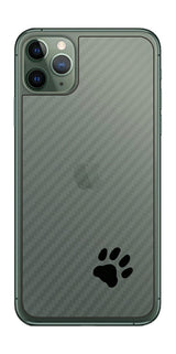 iPhone 11 Pro Max用 カーボン調 肉球 イラスト プリント 背面保護フィルム 日本製 [ワンポイント ブラック]