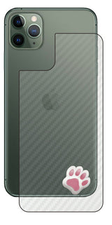 iPhone 11 Pro Max用 カーボン調 肉球 イラスト プリント 背面保護フィルム 日本製 [なんちゃって ぷくぷく ホワイト/ピンク]