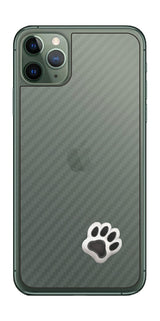 iPhone 11 Pro Max用 カーボン調 肉球 イラスト プリント 背面保護フィルム 日本製 [なんちゃって ぷくぷく ホワイト/ブラック]