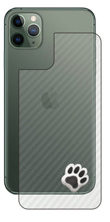 iPhone 11 Pro Max用 カーボン調 肉球 イラスト プリント 背面保護フィルム 日本製 [なんちゃって ぷくぷく ホワイト/ブラック]
