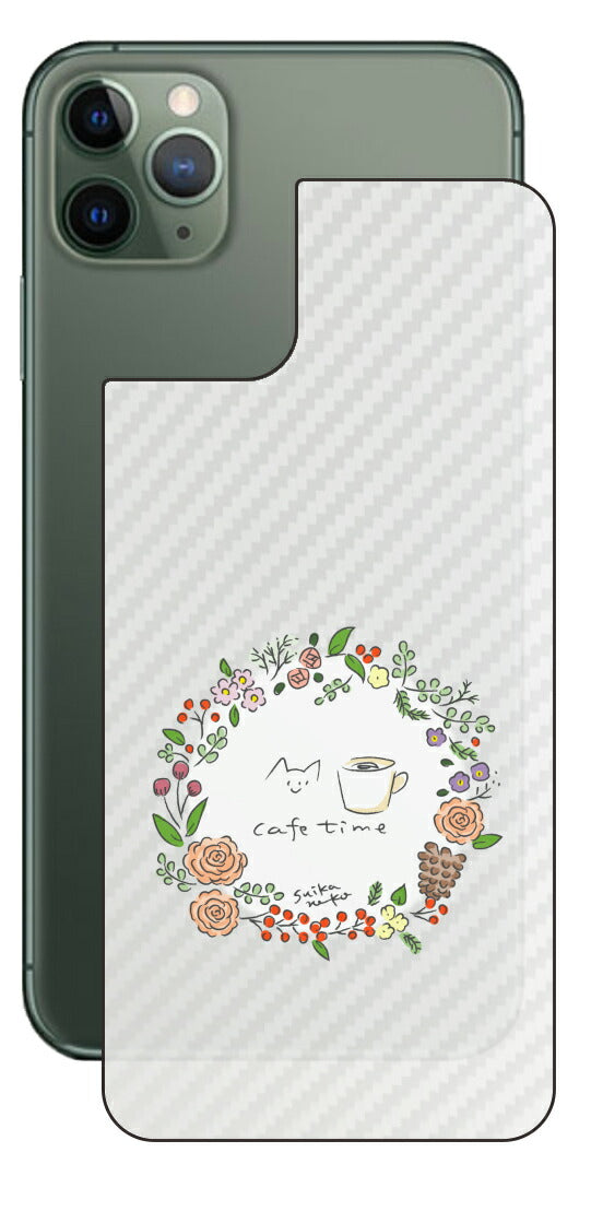 iPhone 11 Pro Max用 【コラボ プリント Design by すいかねこ 008 】 カーボン調 背面 保護 フィルム 日本製