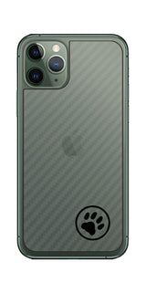 iPhone 11 Pro用 カーボン調 肉球 イラスト プリント 背面保護フィルム 日本製 [ワンポイント 丸 ブラック]