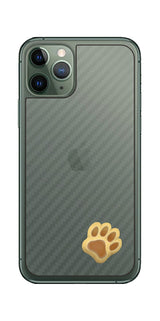 iPhone 11 Pro用 カーボン調 肉球 イラスト プリント 背面保護フィルム 日本製 [なんちゃって ぷくぷく イエロー/ブラウン]