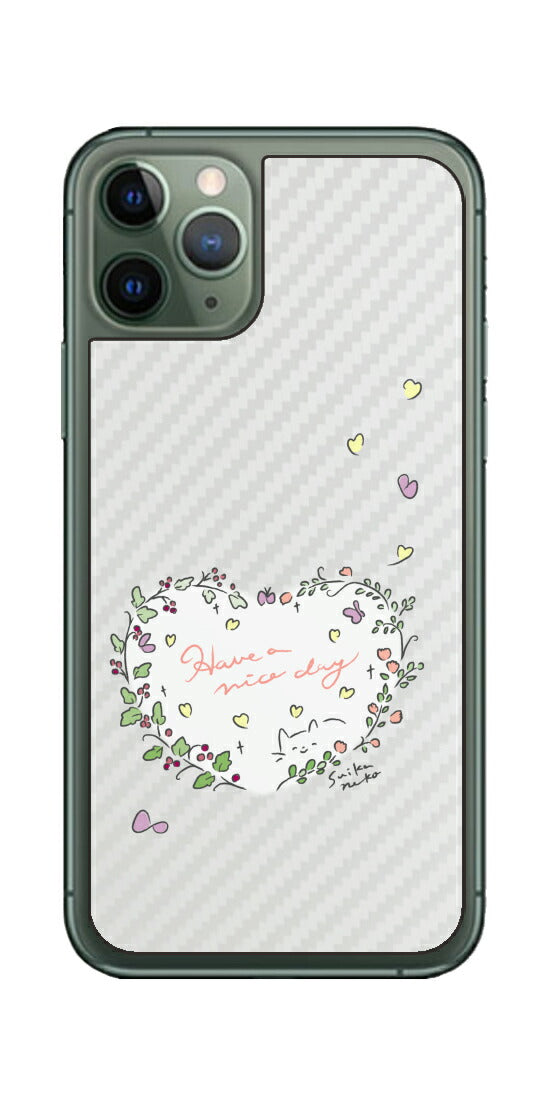 iPhone 11 Pro用 【コラボ プリント Design by すいかねこ 007 】 カーボン調 背面 保護 フィルム 日本製
