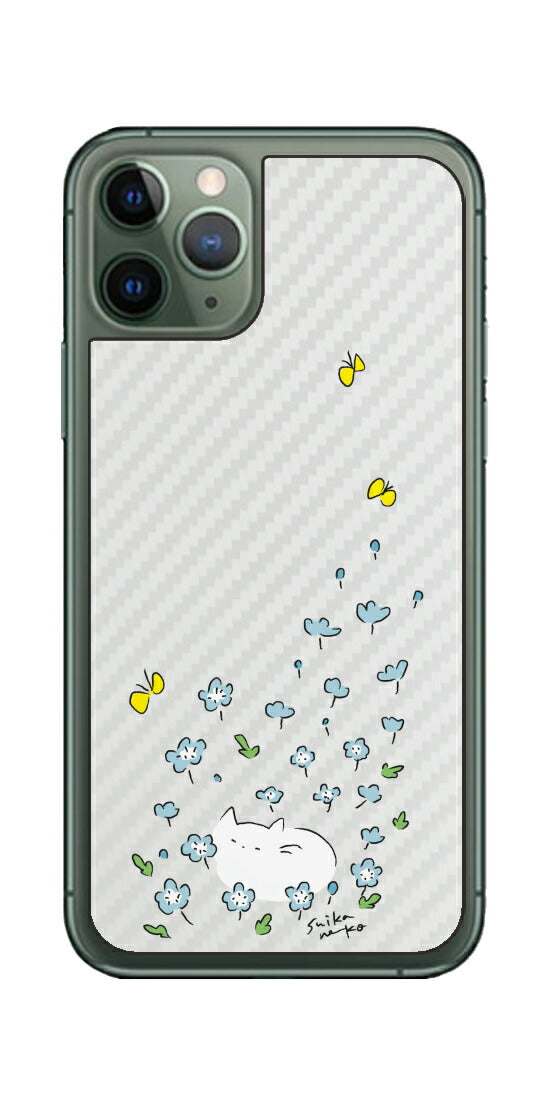 iPhone 11 Pro用 【コラボ プリント Design by すいかねこ 010 】 カーボン調 背面 保護 フィルム 日本製