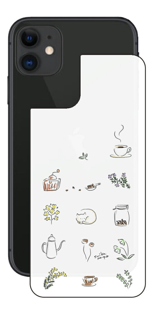 iPhone 11用 【コラボ プリント Design by すいかねこ 001 】 背面 保護 フィルム 日本製