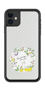 iPhone 11用 【コラボ プリント Design by すいかねこ 002 】 カーボン調 背面 保護 フィルム 日本製