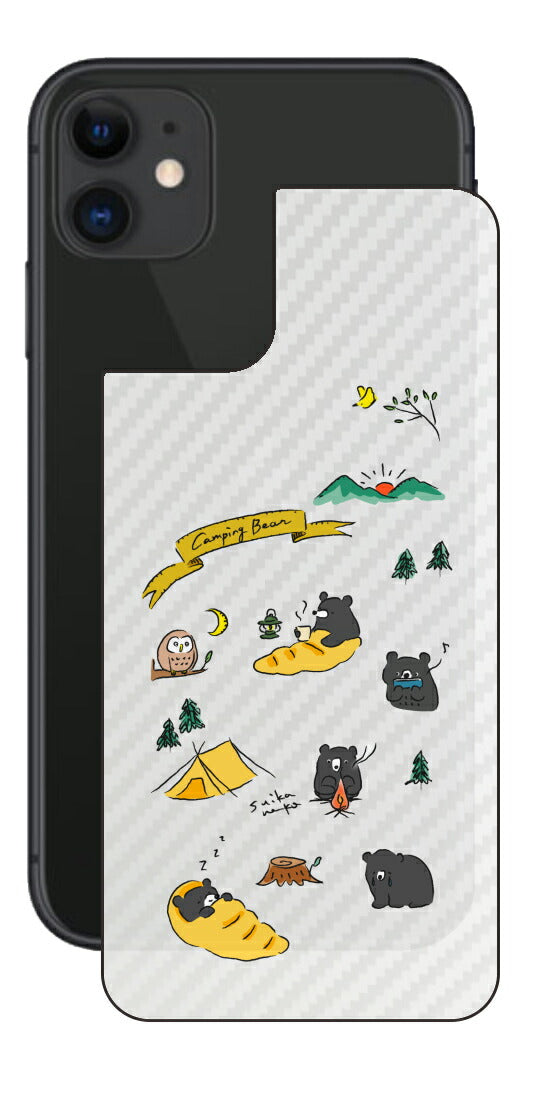 iPhone 11用 【コラボ プリント Design by すいかねこ 004 】 カーボン調 背面 保護 フィルム 日本製