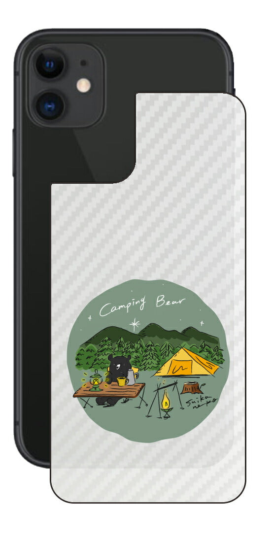 iPhone 11用 【コラボ プリント Design by すいかねこ 005 】 カーボン調 背面 保護 フィルム 日本製