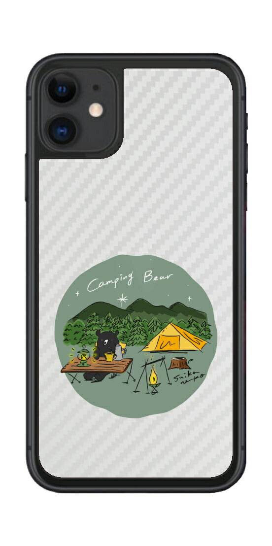 iPhone 11用 【コラボ プリント Design by すいかねこ 005 】 カーボン調 背面 保護 フィルム 日本製