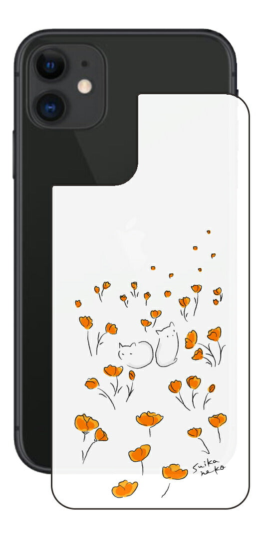iPhone 11用 【コラボ プリント Design by すいかねこ 006 】 背面 保護 フィルム 日本製