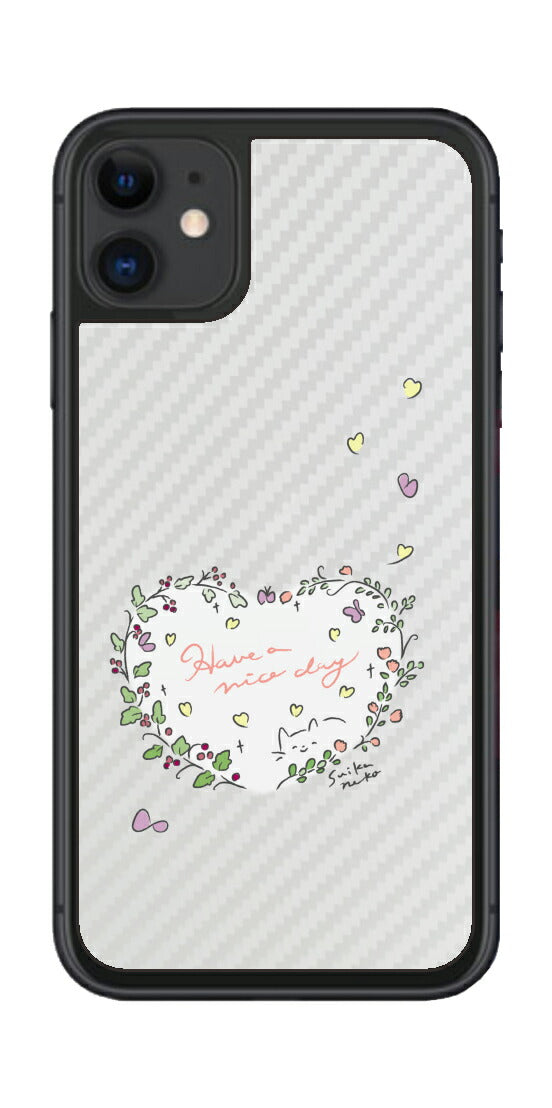 iPhone 11用 【コラボ プリント Design by すいかねこ 007 】 カーボン調 背面 保護 フィルム 日本製