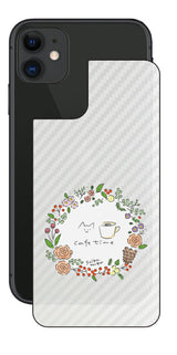 iPhone 11用 【コラボ プリント Design by すいかねこ 008 】 カーボン調 背面 保護 フィルム 日本製
