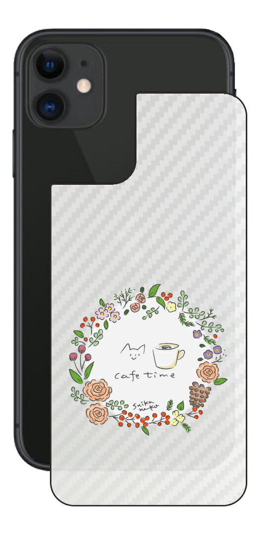 iPhone 11用 【コラボ プリント Design by すいかねこ 008 】 カーボン調 背面 保護 フィルム 日本製
