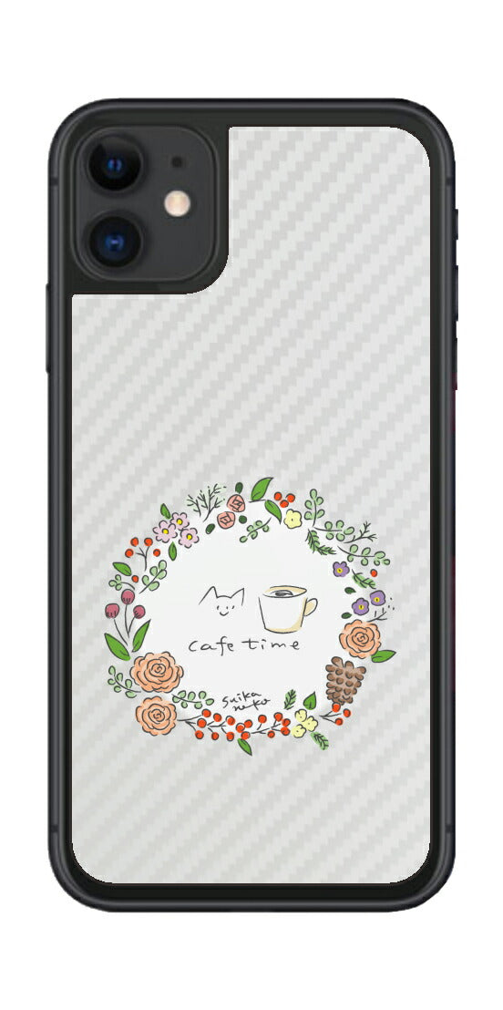 iPhone 11用 【コラボ プリント Design by すいかねこ 008 】 カーボン調 背面 保護 フィルム 日本製