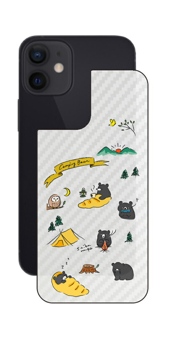 iPhone 12 mini用 【コラボ プリント Design by すいかねこ 004 】 カーボン調 背面 保護 フィルム 日本製