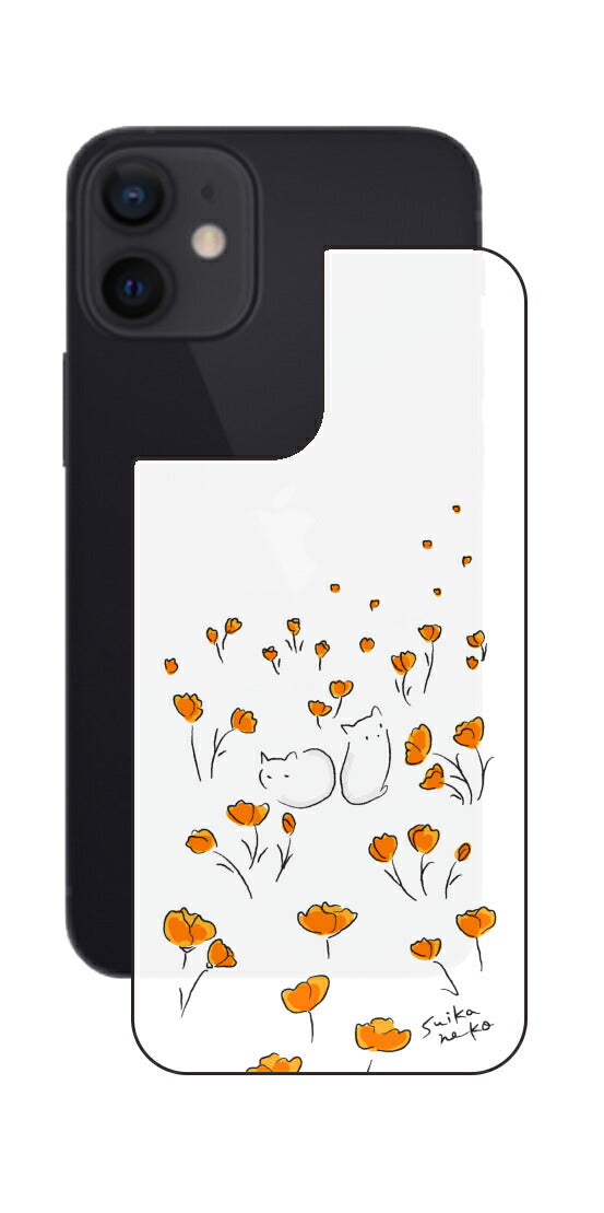 iPhone 12 mini用 【コラボ プリント Design by すいかねこ 006 】 背面 保護 フィルム 日本製