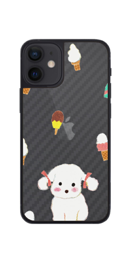 iPhone 12 mini用 【コラボ プリント Design by よこお さとみ 002】 カーボン調 背面 保護 フィルム 日本製