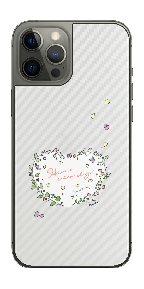 iPhone 12 Pro Max用 【コラボ プリント Design by すいかねこ 007 】 カーボン調 背面 保護 フィルム 日本製