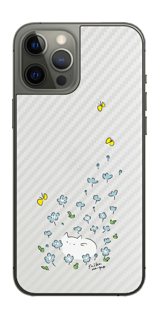 iPhone 12 Pro Max用 【コラボ プリント Design by すいかねこ 010 】 カーボン調 背面 保護 フィルム 日本製