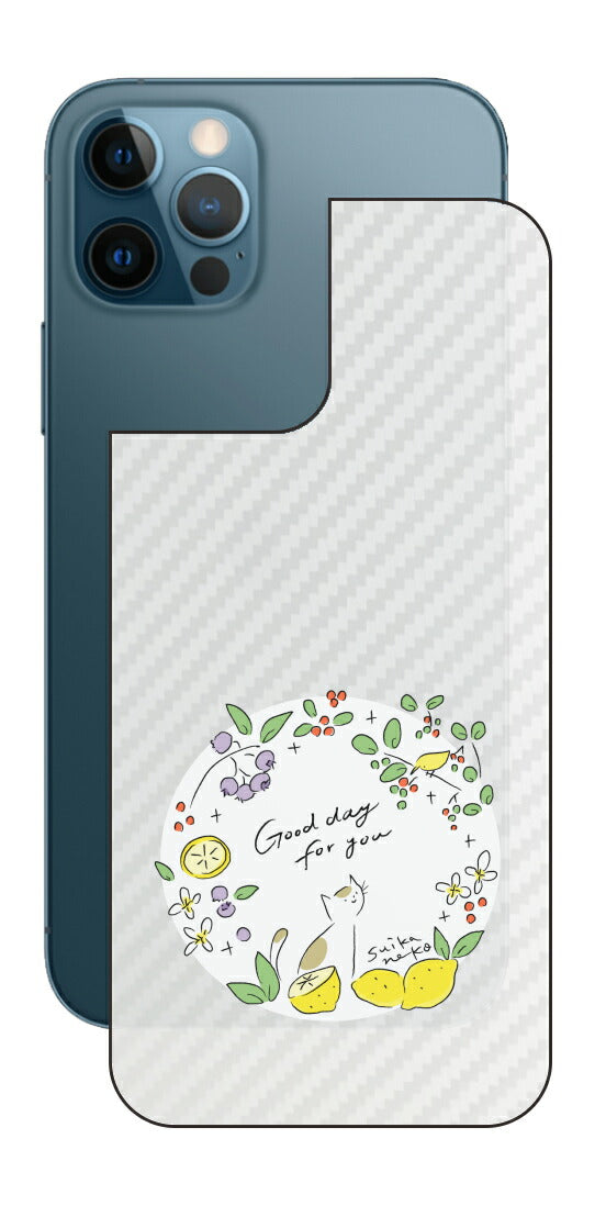 iPhone 12 Pro / iPhone 12用 【コラボ プリント Design by すいかねこ 002 】 カーボン調 背面 保護 フィルム 日本製