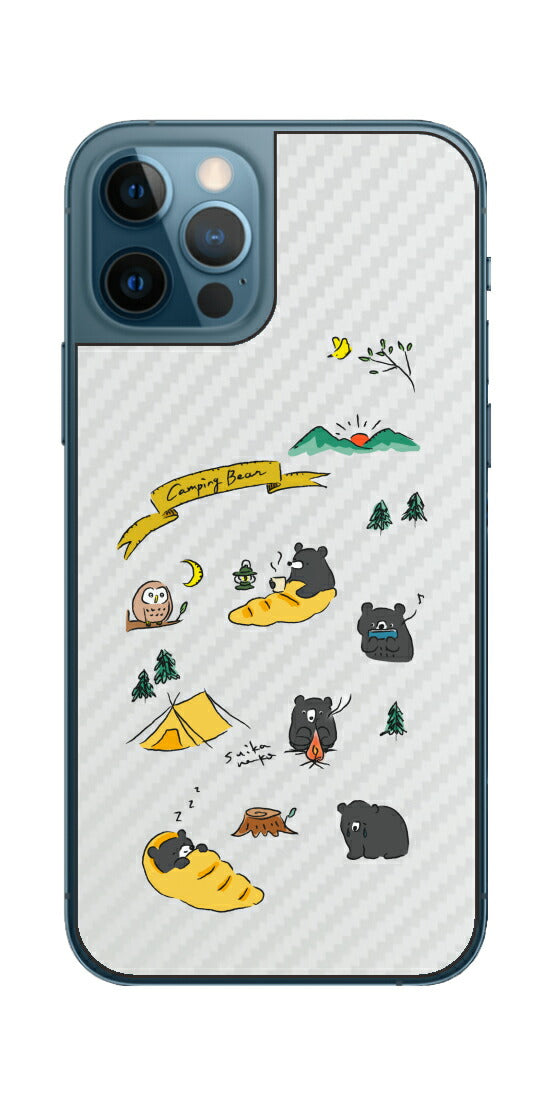 iPhone 12 Pro / iPhone 12用 【コラボ プリント Design by すいかねこ 004 】 カーボン調 背面 保護 フィルム 日本製
