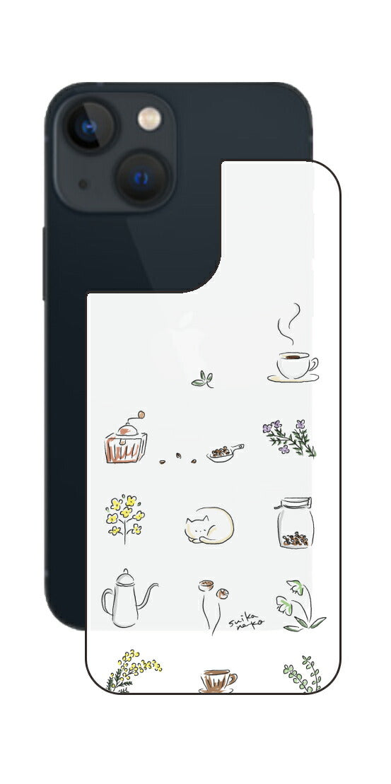 iPhone 13 mini用 【コラボ プリント Design by すいかねこ 001 】 背面 保護 フィルム 日本製