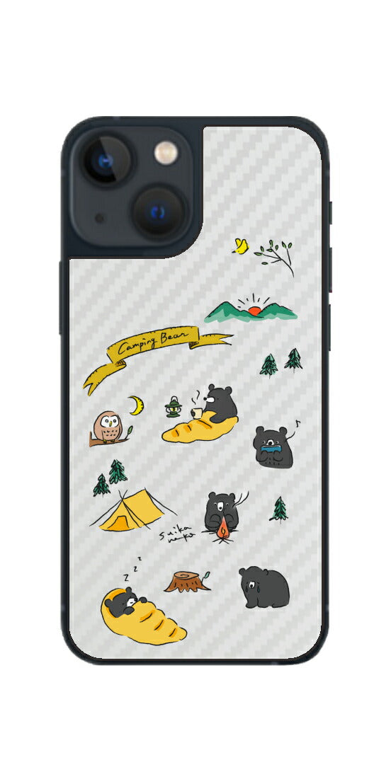 iPhone 13 mini用 【コラボ プリント Design by すいかねこ 004 】 カーボン調 背面 保護 フィルム 日本製