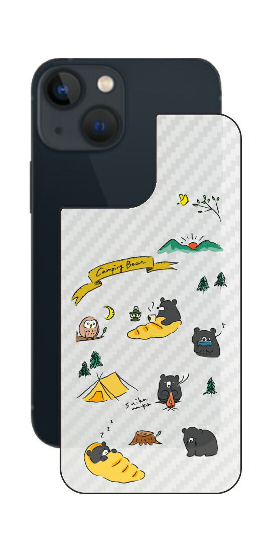 iPhone 13 mini用 【コラボ プリント Design by すいかねこ 004 】 カーボン調 背面 保護 フィルム 日本製