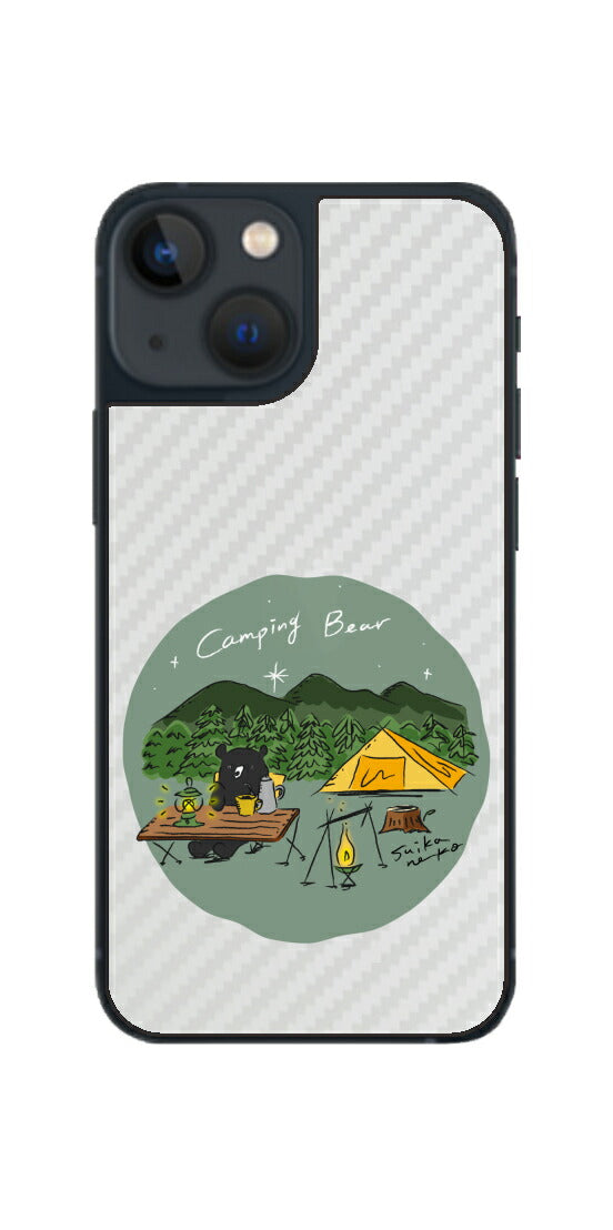 iPhone 13 mini用 【コラボ プリント Design by すいかねこ 005 】 カーボン調 背面 保護 フィルム 日本製