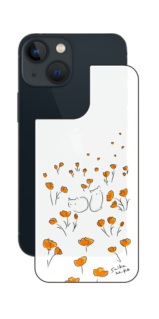 iPhone 13 mini用 【コラボ プリント Design by すいかねこ 006 】 背面 保護 フィルム 日本製