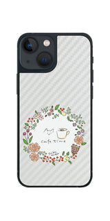 iPhone 13 mini用 【コラボ プリント Design by すいかねこ 008 】 カーボン調 背面 保護 フィルム 日本製