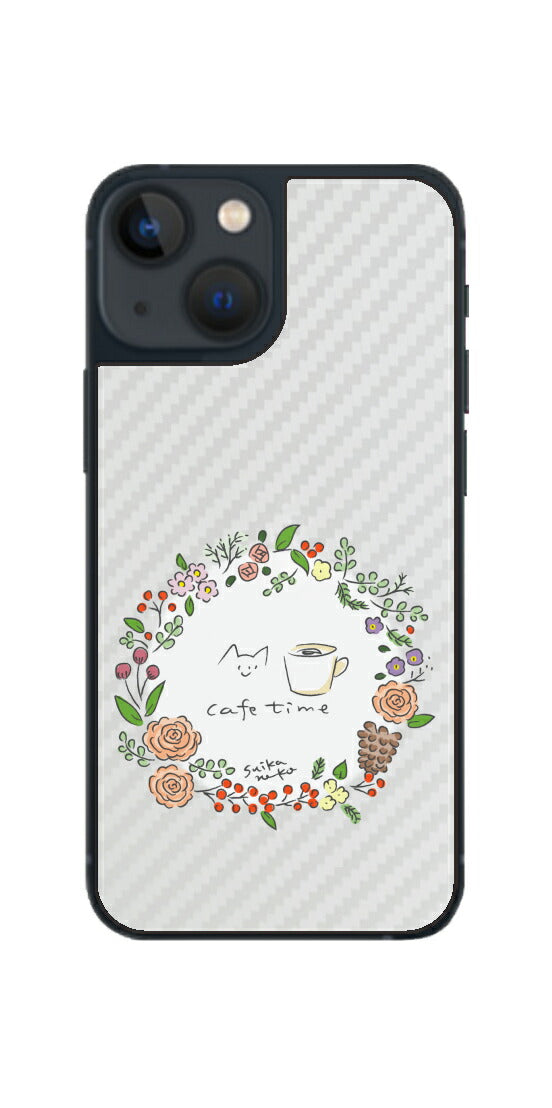 iPhone 13 mini用 【コラボ プリント Design by すいかねこ 008 】 カーボン調 背面 保護 フィルム 日本製