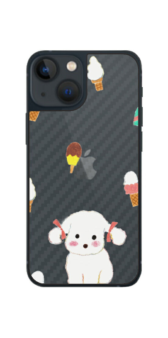 iPhone 13 mini用 【コラボ プリント Design by よこお さとみ 002】 カーボン調 背面 保護 フィルム 日本製