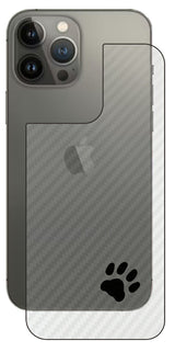 iPhone 13 Pro Max用 カーボン調 肉球 イラスト プリント 背面保護フィルム 日本製 [ワンポイント ブラック]